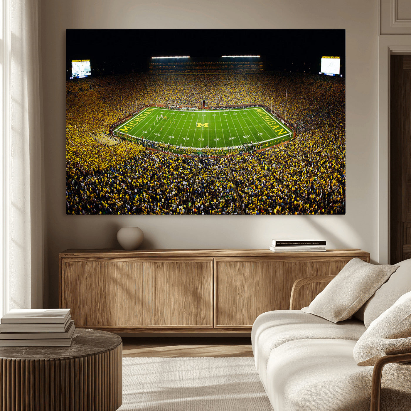 26166-MGV-CV-36X24-Stadium in Michigan Wall Art Canvas Print, Framed American Football Stadium Art Picture Print,
