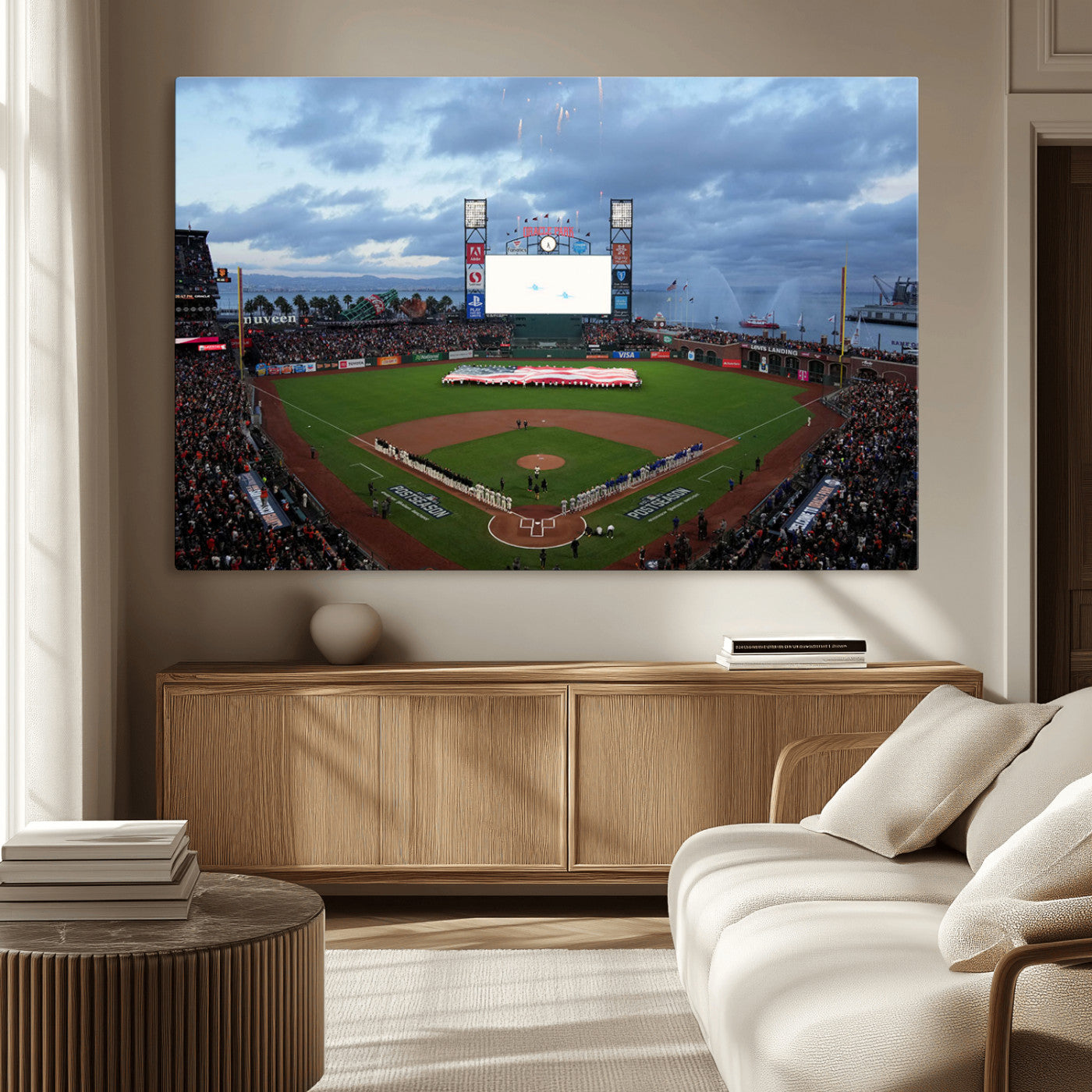 MGV-CV-36X24 - Oracle Park San Francisco Giants Wall Art | 3-Panel Canvas Print of Oracle Park Stadium | Large Framed Baseball Wall Decor | Ready-to-Hang MLB Canvas Print