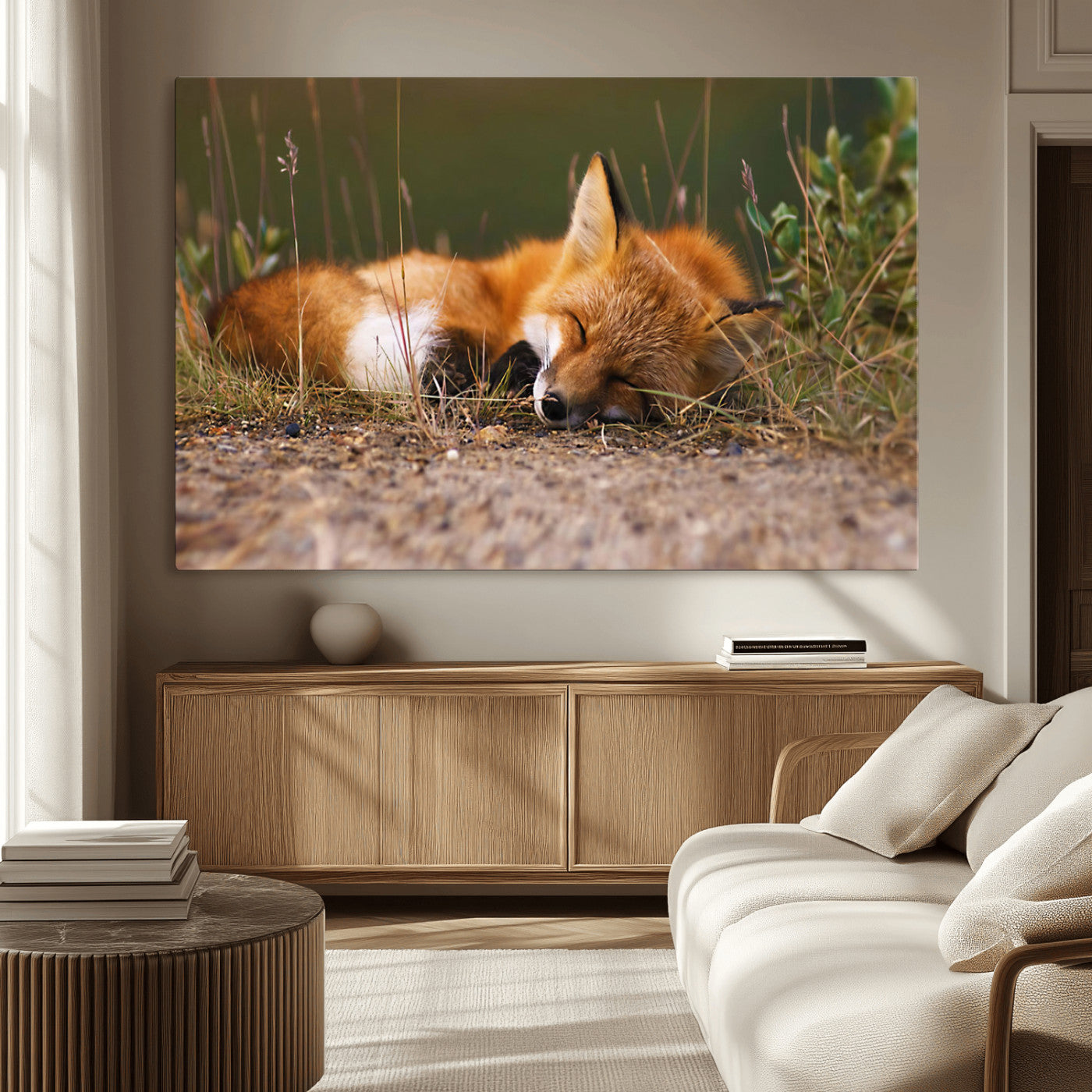 -Sleeping Fox Wall Art Canvas Print, Farmhouse Wall Decor and Animal Wall Art Print