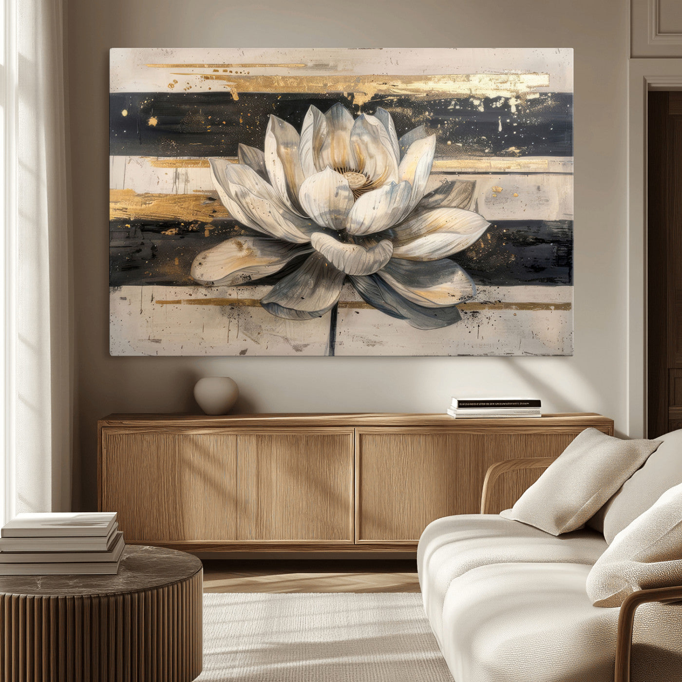 MGV-CV-36X24 - Abstract Lotus Flower Wall Art Canvas Print, Meditation Yoga Room Wall Art