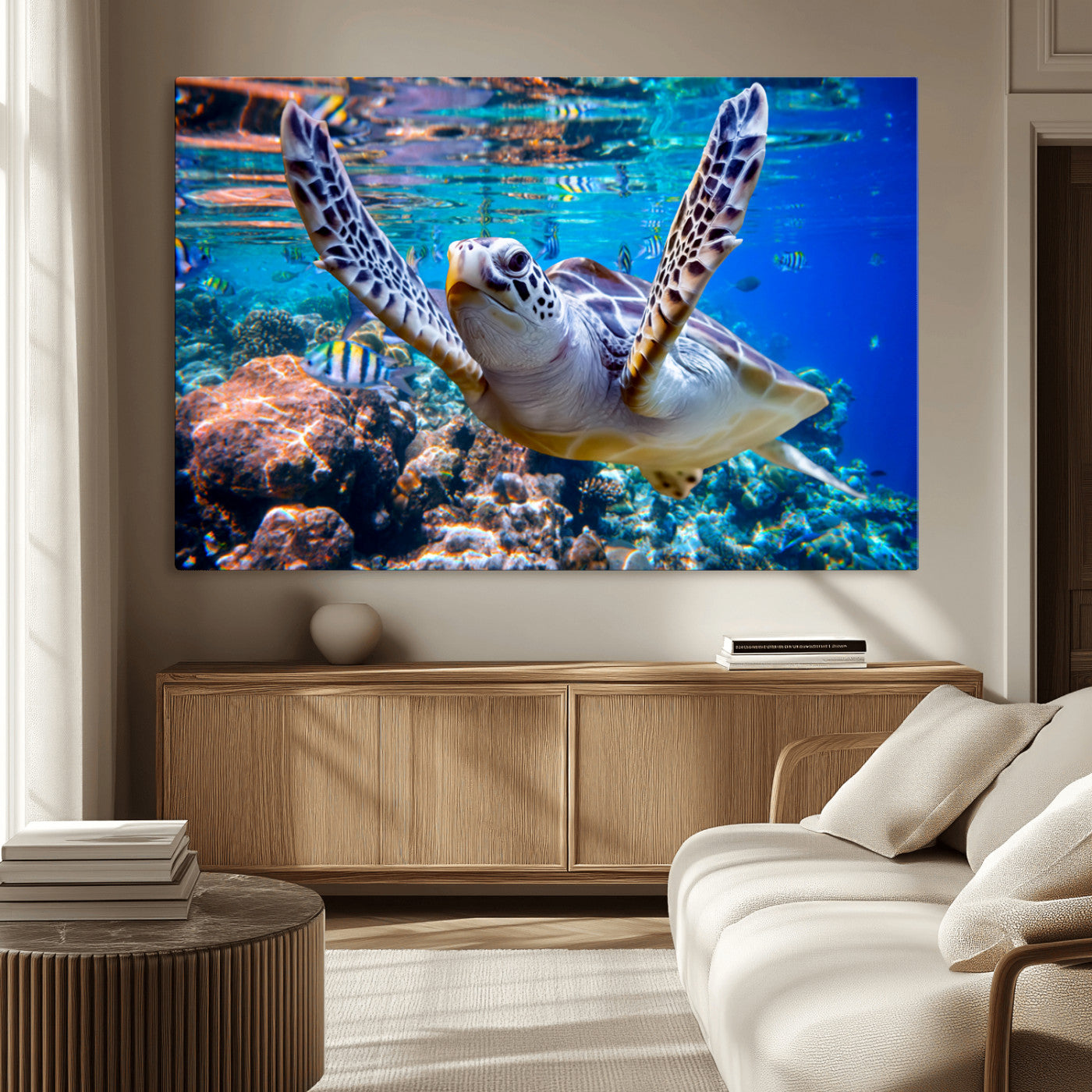 MGV-CV-36X24 - Underwater Sea Turtle Wall Art Canvas Print – Vibrant Ocean Coral Reef Décor, Ready to Hang