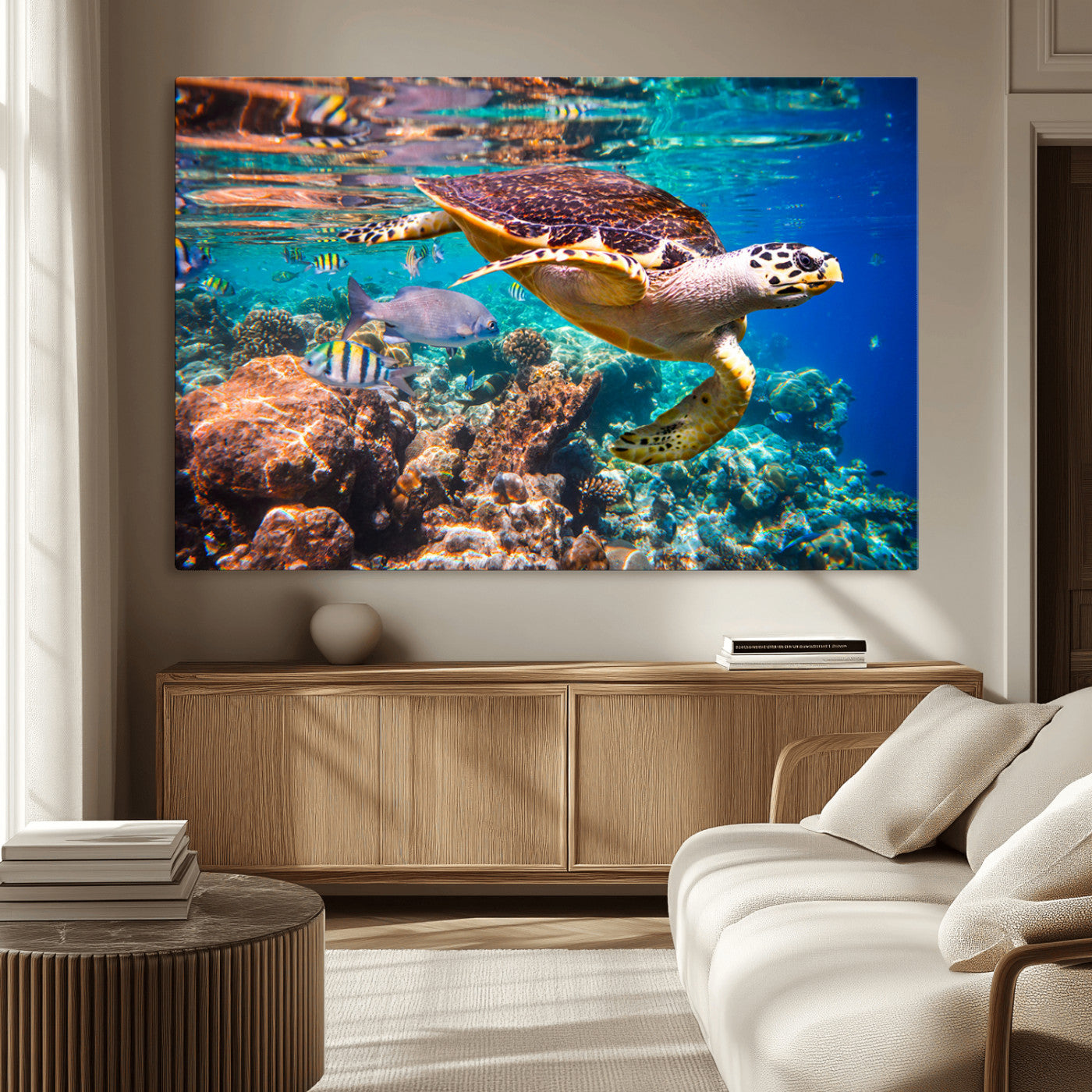 MGV-CV-36X24 - Sea Turtle Wall Art Canvas Print – Vibrant Ocean Coral Reef Décor, Ready to Hang