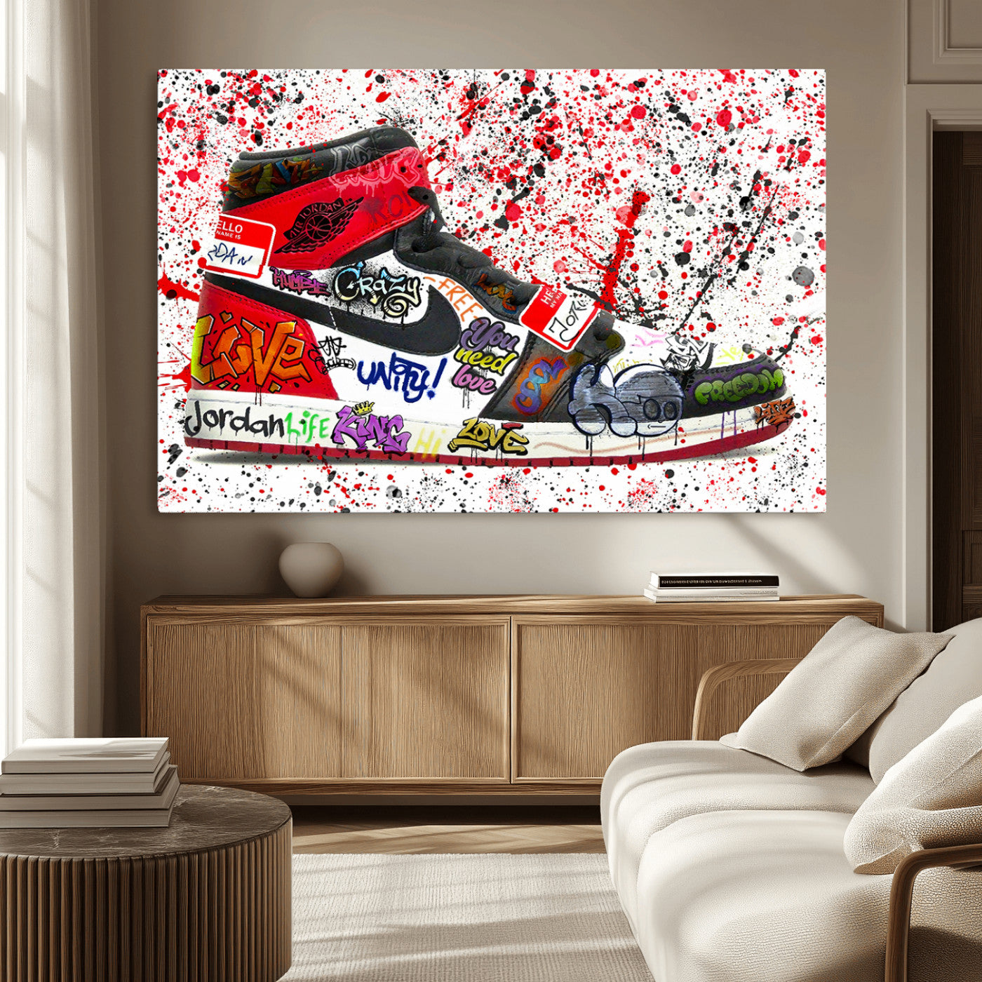MGV-CV-36X24 - Jordan Shoes Graffiti Wall Art Canvas Print- Jordan Graffiti Canvas Wall Art - Framed Perfect for