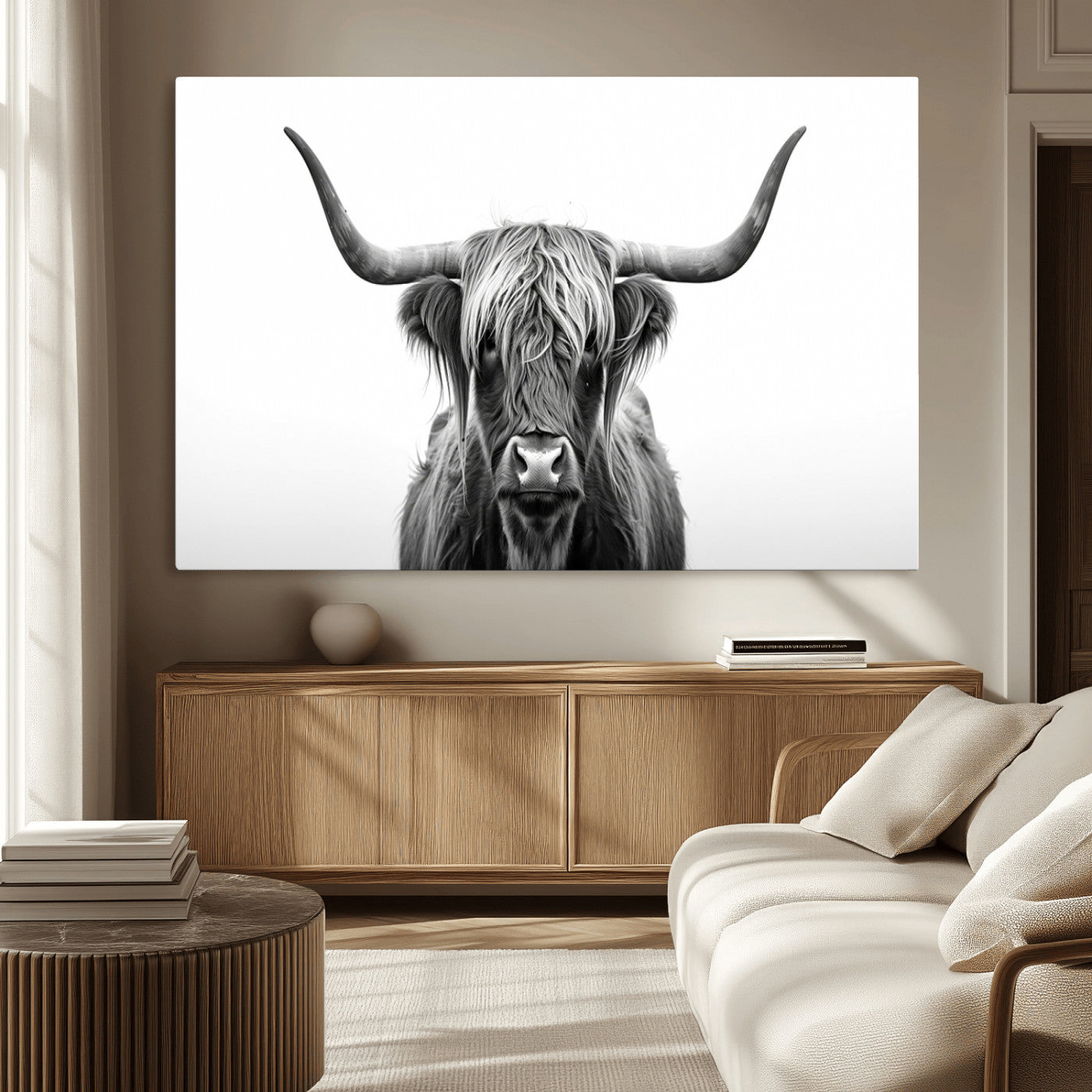 MGV-CV-36X24 - Highland Wall Art Canvas Print – Minimalist Black and White Farmhouse Décor, Ready to Hang