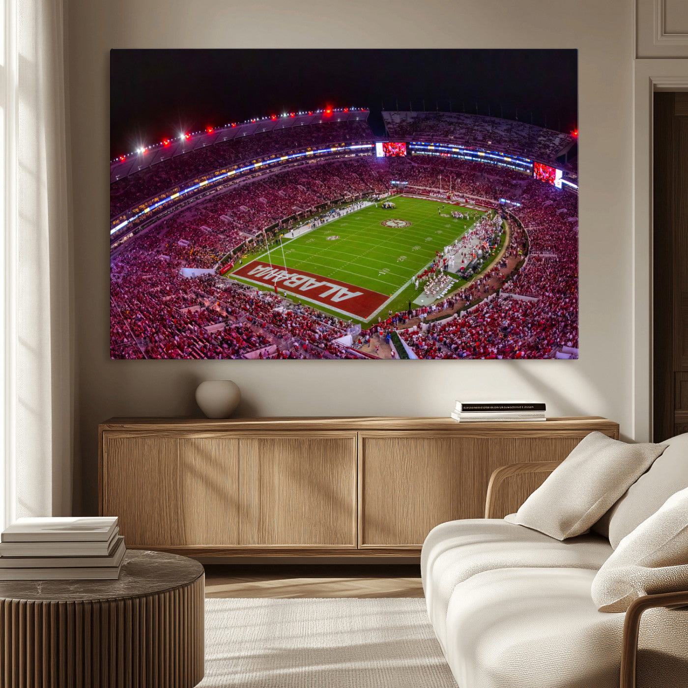 MGV-CV-36X24 - Bryant-Denny Stadium Night Game Triple Canvas Wall Art - Alabama Crimson Tide Football Match