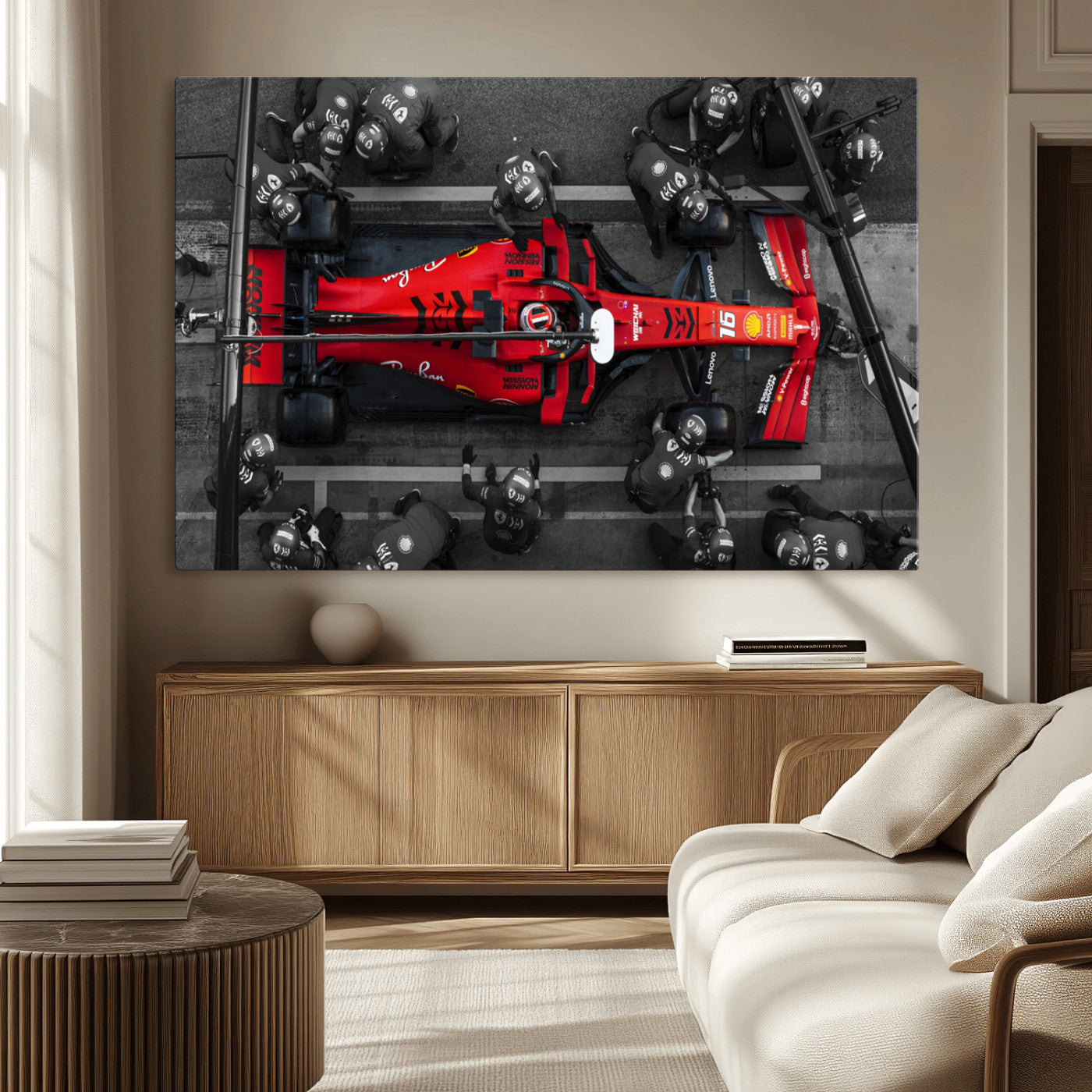 MGV-CV-36X24 - Ferrari Pit Stop Canvas Wall Art – Precision and Speed Captured in Bold Motorsport Imagery – Ready