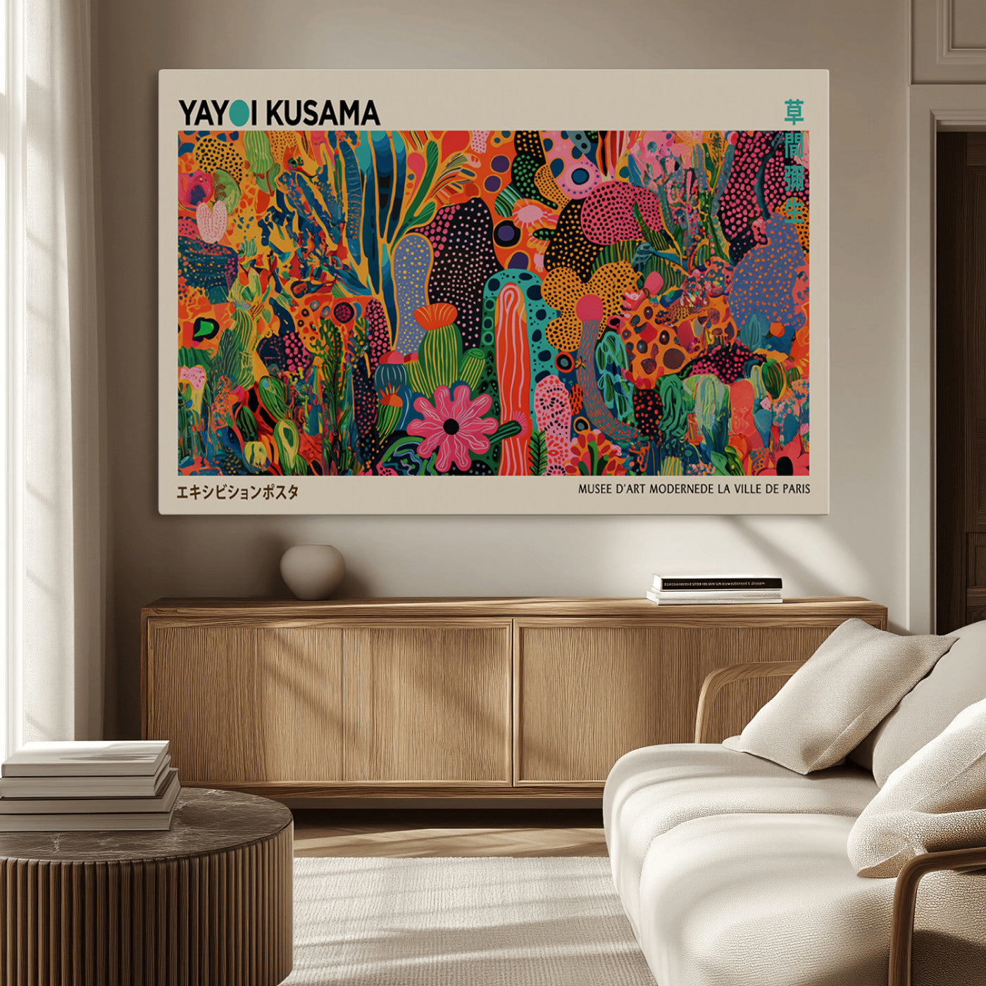 MGV-CV-36X24 - Framed Yayoi Kusama 1986 Wall Art Print – Japanese Wall Art Print, Wabi Sabi Yayoi Kusama Print -