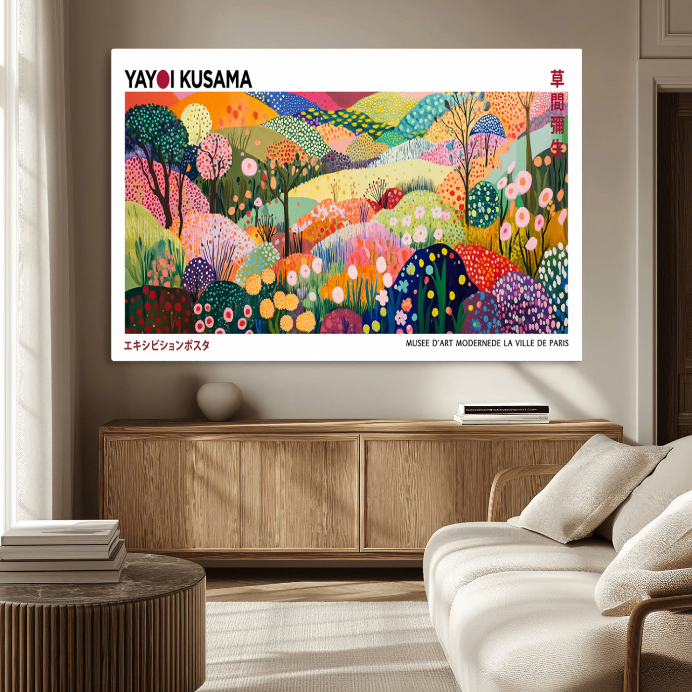 MGV-CV-36X24 - Framed Yayoi Kusama 1986 Wall Art Print – Japanese Wall Art Print, Wabi Sabi Yayoi Kusama Print -