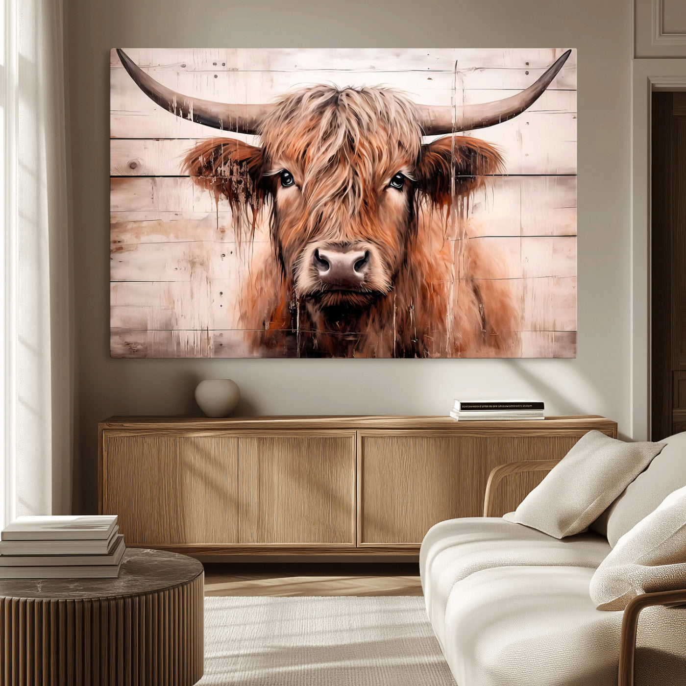 MGV-CV-36X24 - Vintage Scottish Highland Cow Cattle Art Print Farmhouse Wall Art Canvas Print