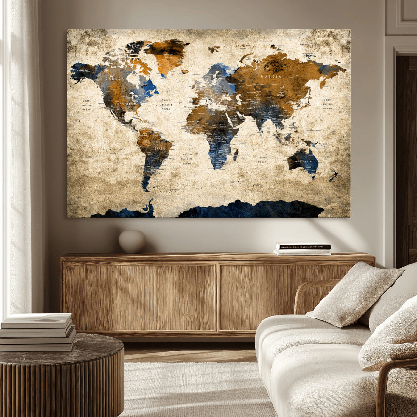 MGV-CV-36X24 - World Map Canvas Print – Framed Wall Art Anniversary Gift or Home Adventure Decor