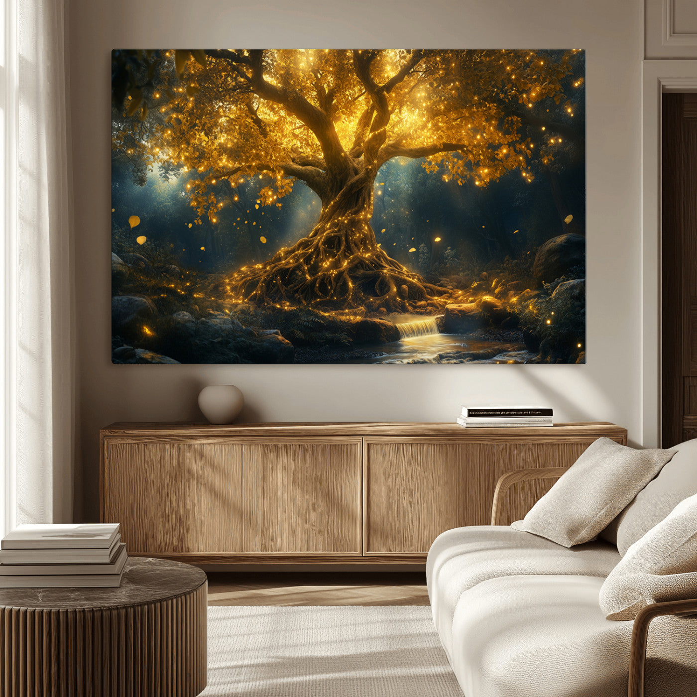 MGV-CV-36X24 - Golden Tree of Life Canvas Wall Art Print - Majestic Glowing Tree Wall Art Print