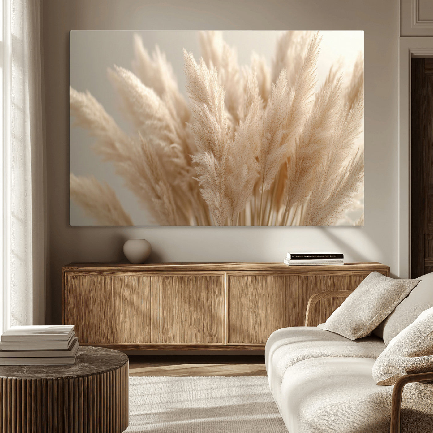 MGV-CV-36X24 - Pampas Grass Canvas Wall Art - Elegant Neutral Decor for Living Room, Boho Minimalist Artwork, Ready