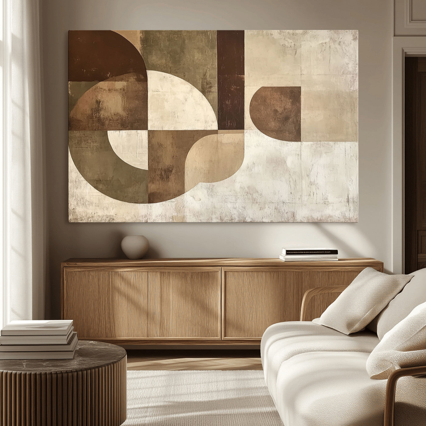 MGV-CV-36X24 - Wabi Sabi Geometric Wall Art | Abstract Modern Minimalist Canvas Print with Neutral Mid Century Art
