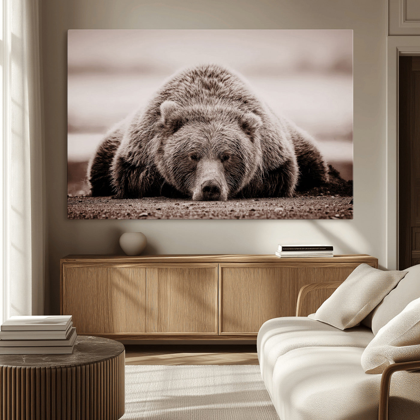 MGV-CV-36X24 - Grizzly Bear Wall Art Print - Bear Canvas Wall Art - Rustic Bear Portrait Canvas Print for Cabin