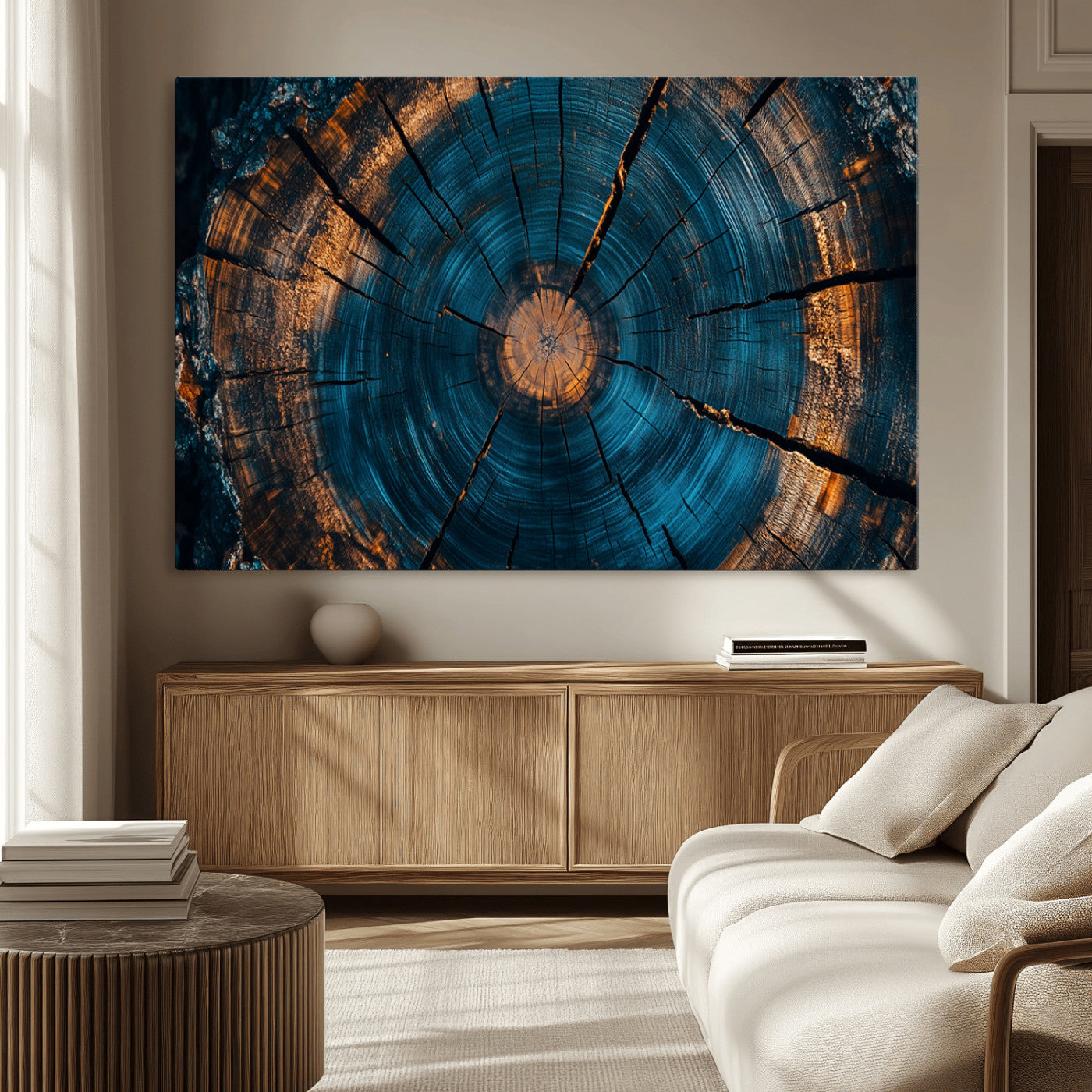MGV-CV-36X24 - Farmhouse Wall Art - Abstract Tree Rings Canvas Wall Art Print, Framed Wood Grain Rings Artwork