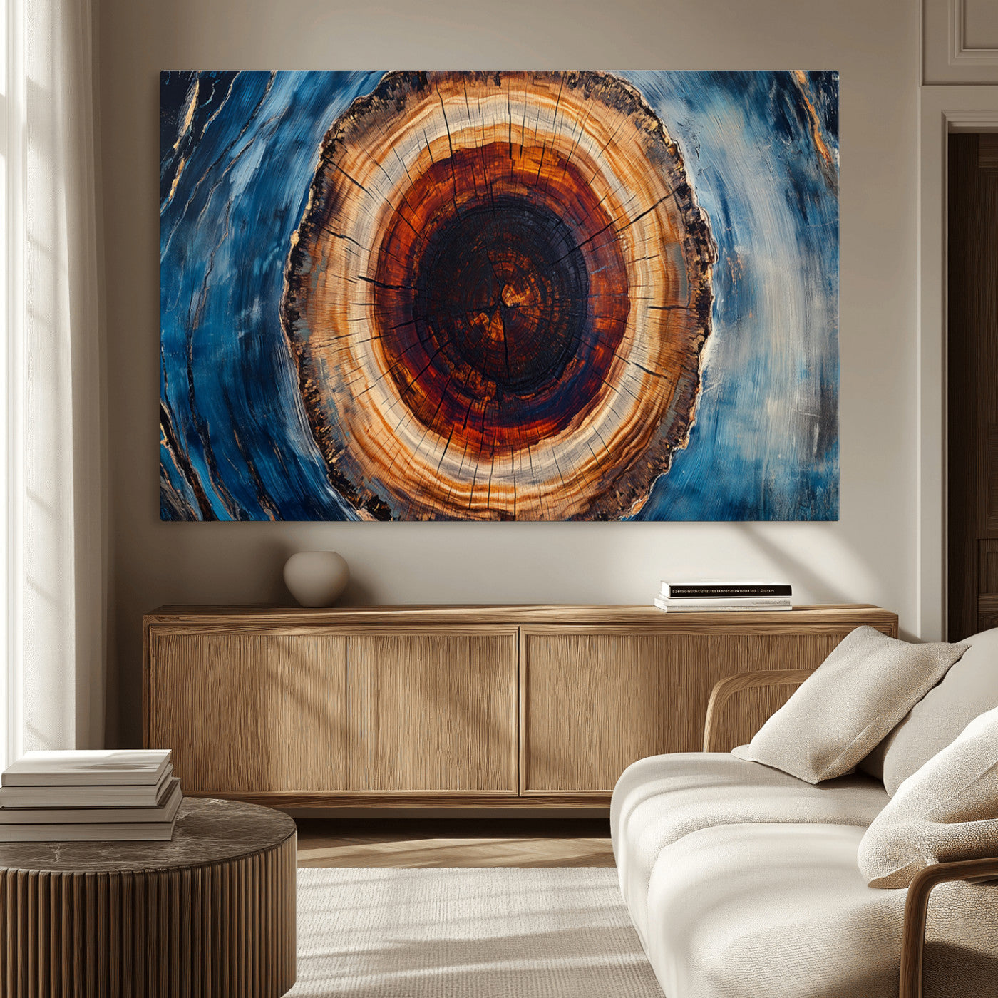 MGV-CV-36X24 - Framed Abstract Tree Ring Wall Art Print, Natural Rustic Wood Texture Canvas Print, Wood Tree Stump