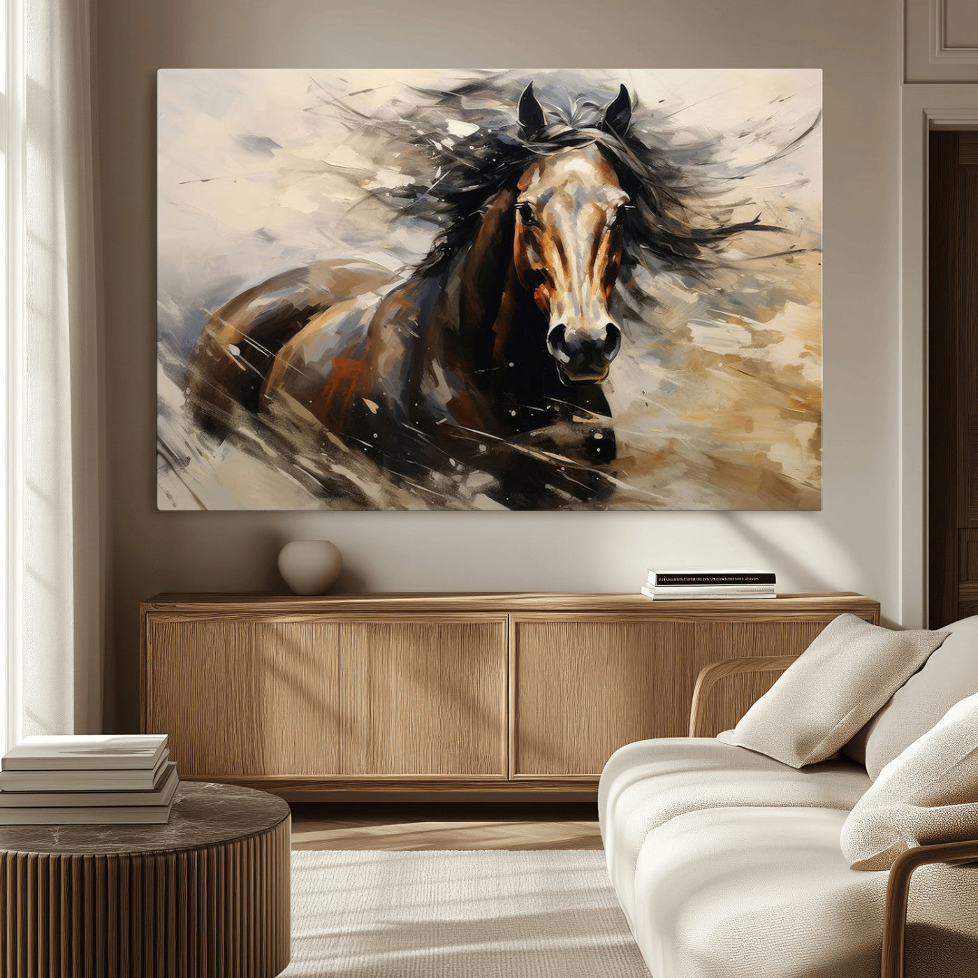 MGV-CV-36X24 - Abstract Wall Art Horse Print - Large Western Horse Canvas - Farmhouse Woodland Wall Art - Framed