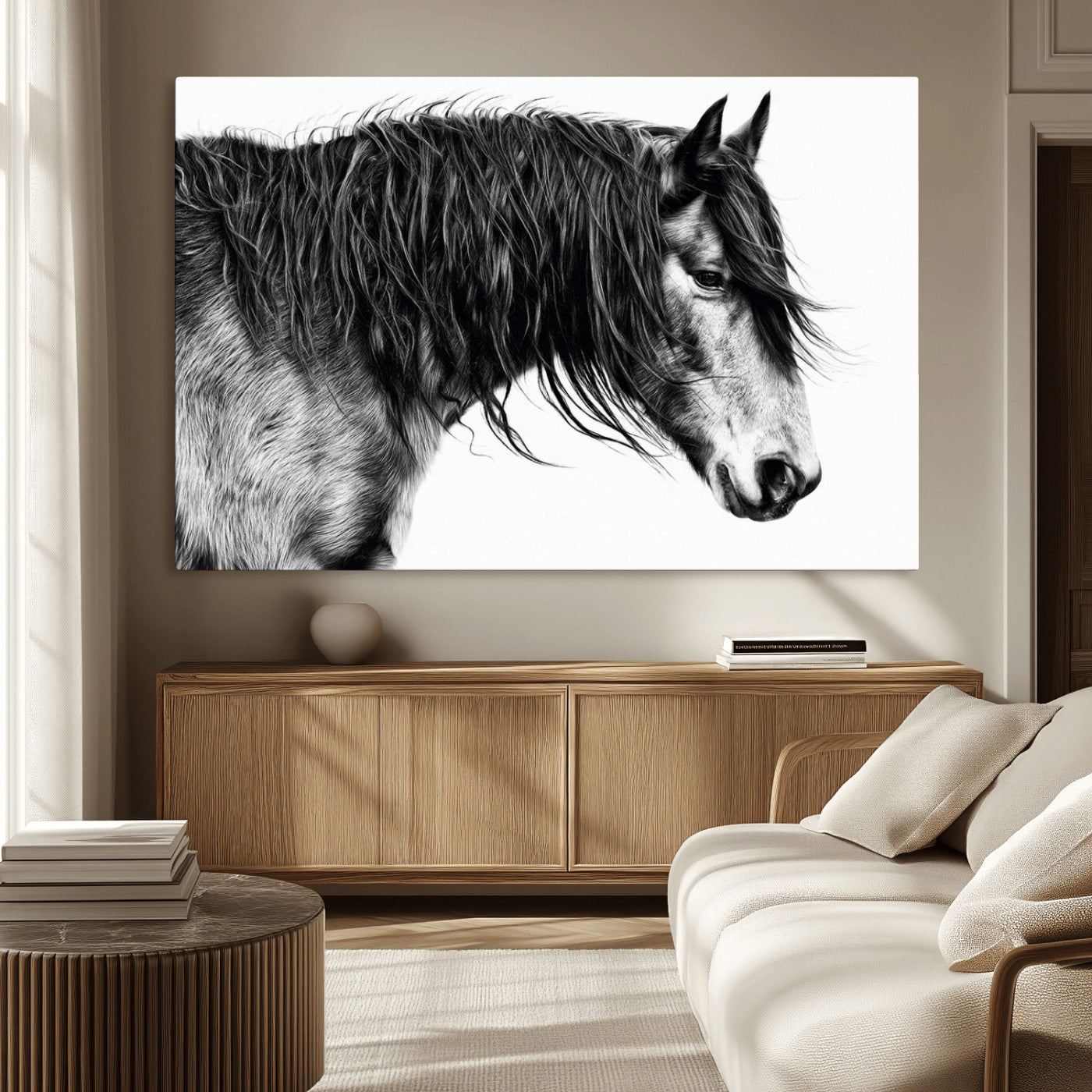 MGV-CV-36X24 - Black Horse Wall Art Canvas Print for Farmhouse Decor and Woodland Decoration