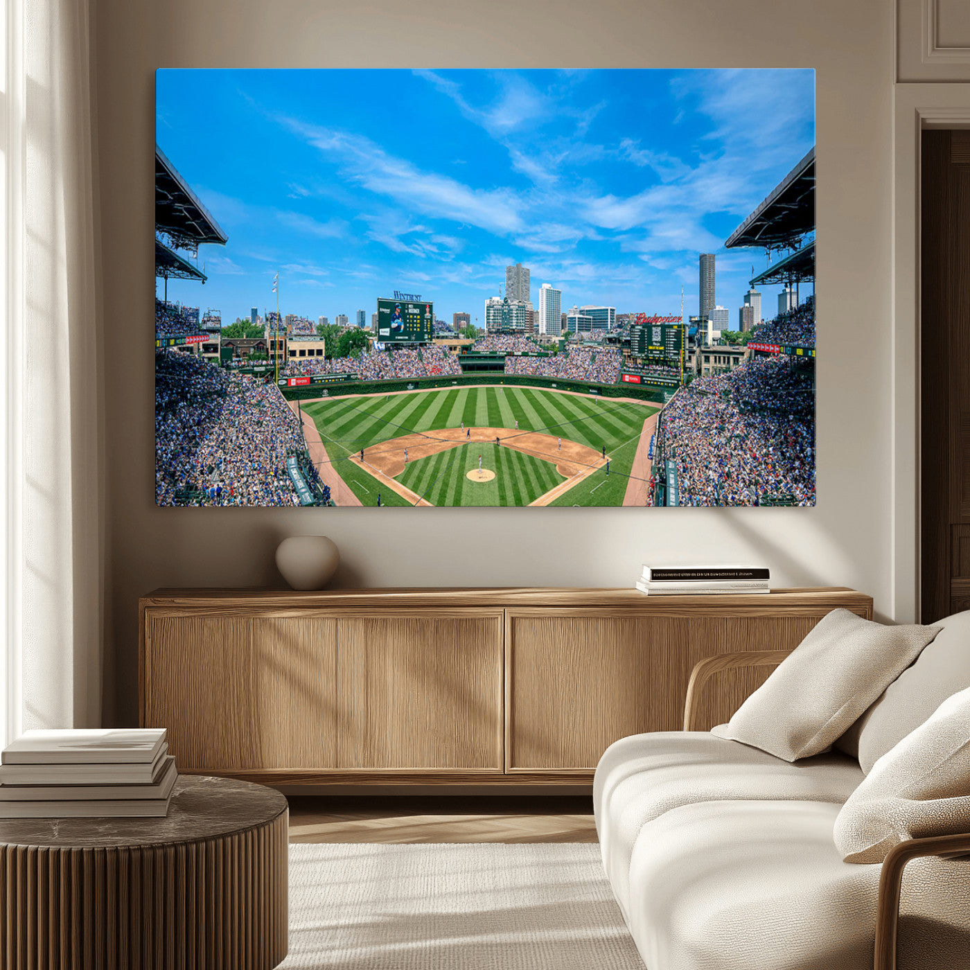 MGV-CV-36X24 - Wrigley Field Chicago Cubs Panoramic Art Multi Piece Canvas - Iconic Baseball Stadium Print for