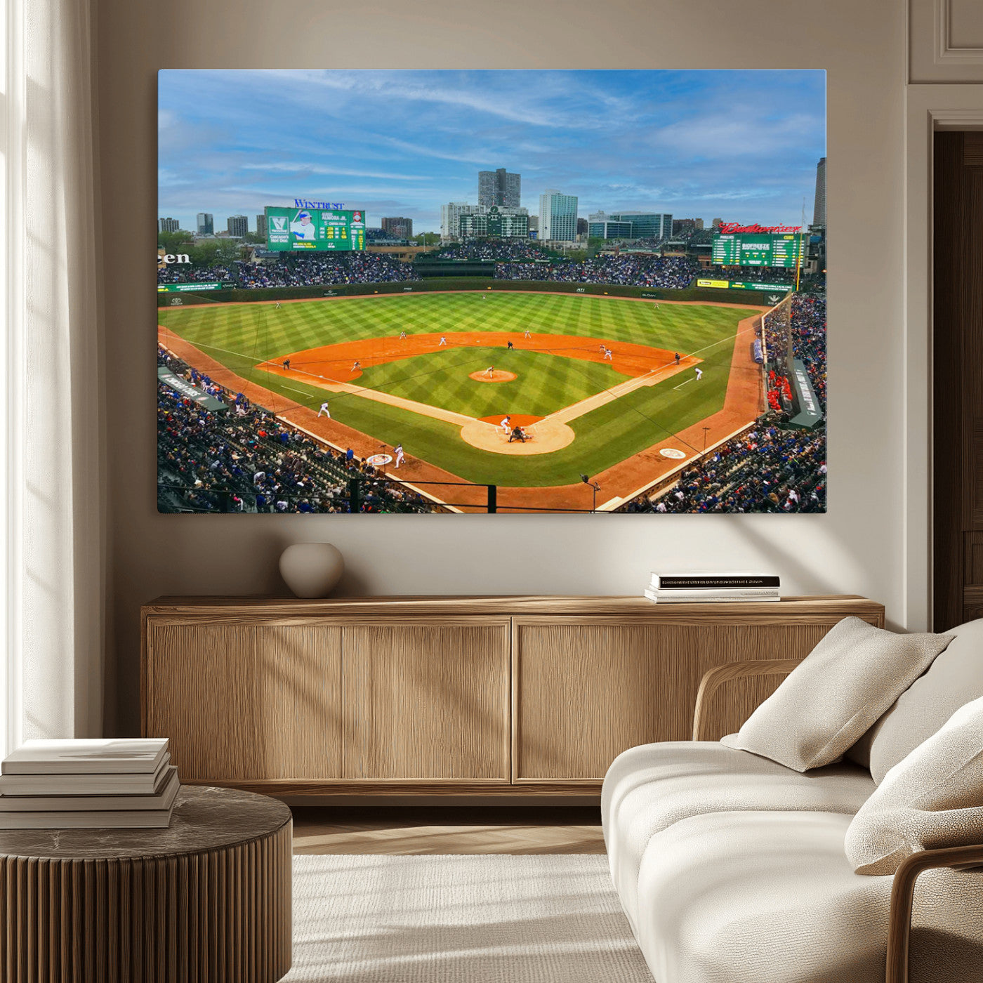 MGV-CV-36X24 - Wrigley Field Chicago Cubs Panoramic Multi Piece Canvas Wall Art - Iconic Baseball Stadium Print for