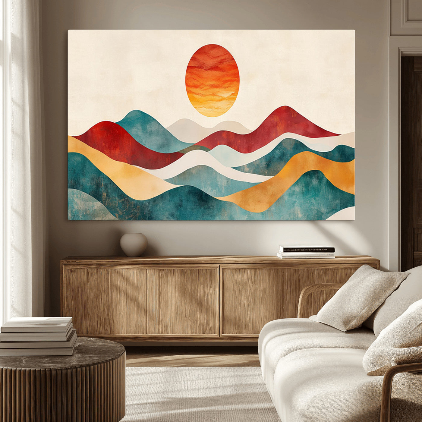 MGV-CV-36X24 - Southwest Mountain Canvas - Boho Triptych Wall Art - Rustic Woodland Nursery Decor - Abstract Nature
