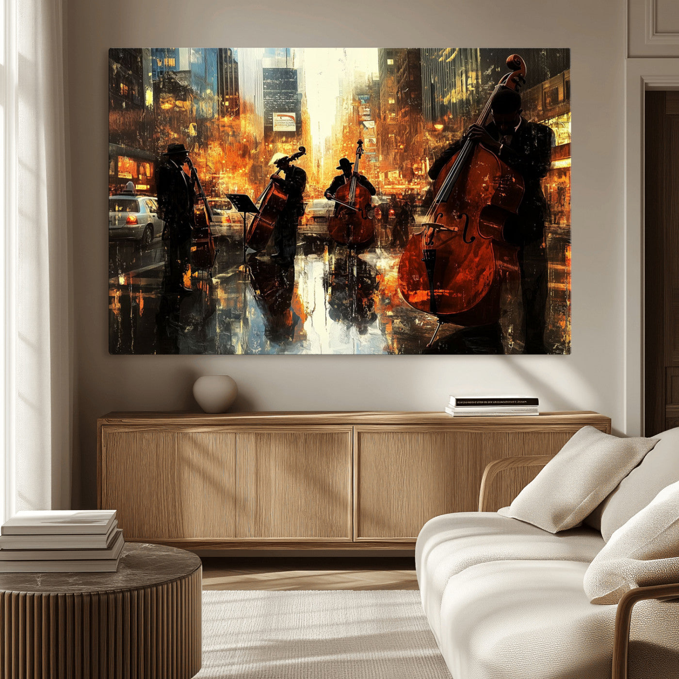 MGV-CV-36X24 - African American Abstract Jazz Wall Art - Framed Abstract Music Canvas - Colorful Instrument Canvsa