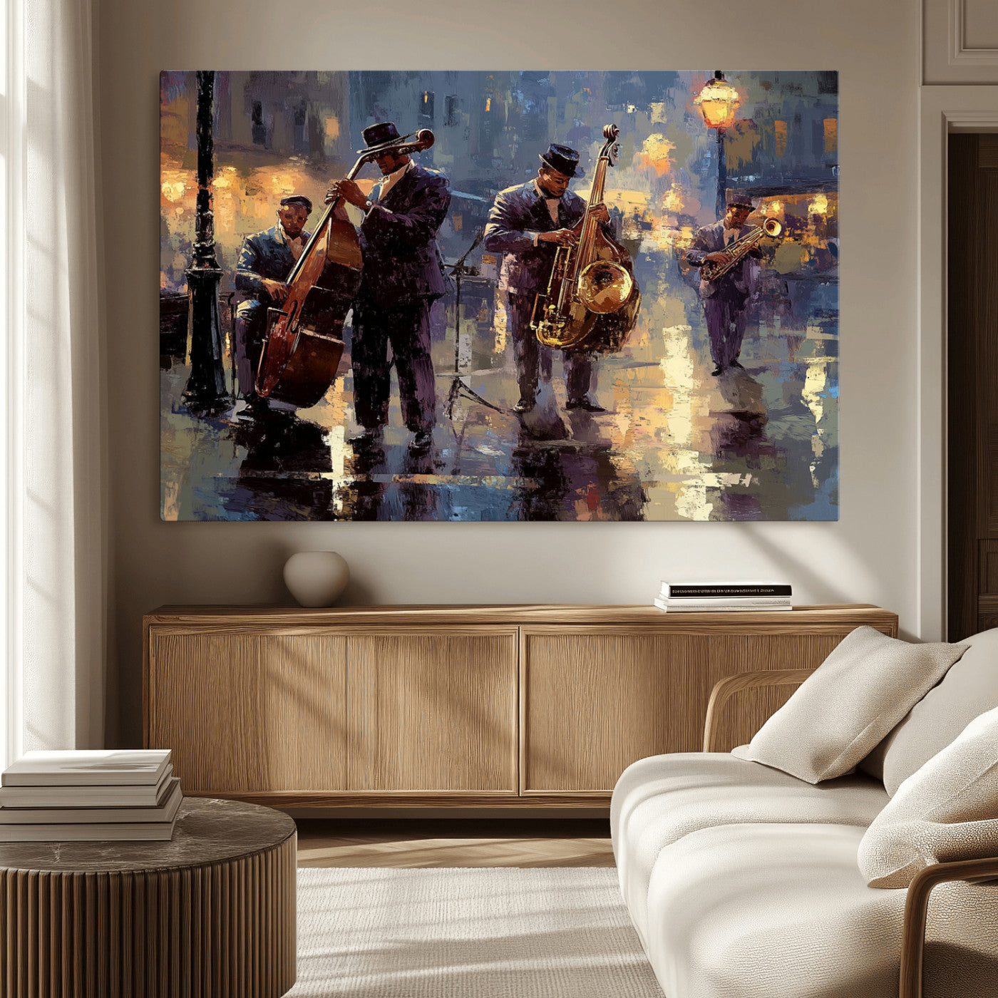 MGV-CV-36X24 - Afro Abstract Jazz Music Canvas Print - African American Wall Art - Colorful Framed Afro Abstract