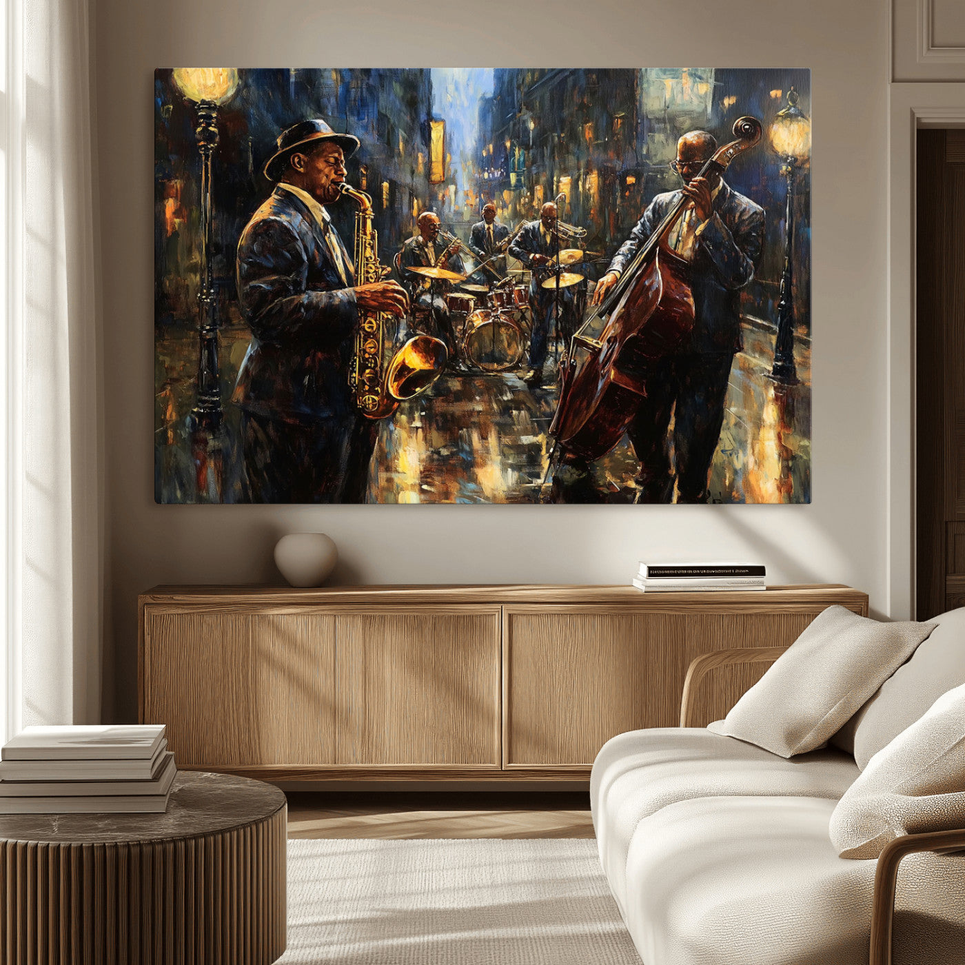 MGV-CV-36X24 - Jazz Canvas Wall Art Print - Abstract African American Music Art - Framed Posters for Living Room or