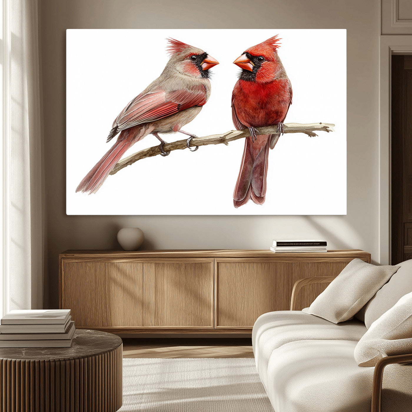 MGV-CV-36X24 - Cardinal Bird Canvas Wall Art - Male and Female Cardinal Print - Abstract Bird Wall Decor for Home -