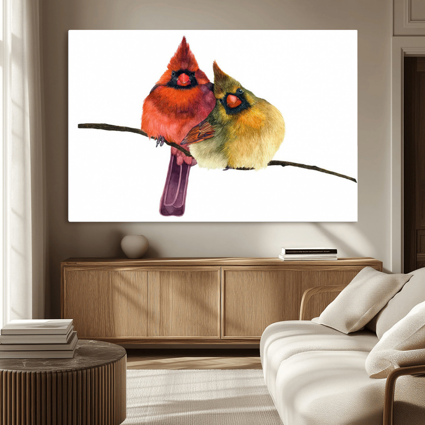 MGV-CV-36X24 - Cardinal Bird Canvas Wall Art - Male and Female Cardinal Print - Nature-Inspired Bird Wall Decor for