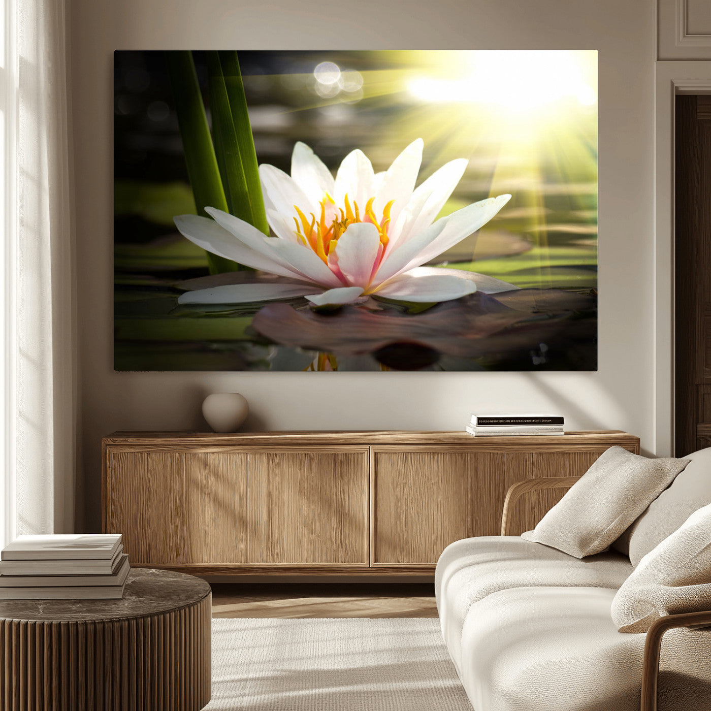 MGV-CV-36X24 - Lotus Flower Wall Art Canvas Print, Water Lily Large Wall Art Canvas Print