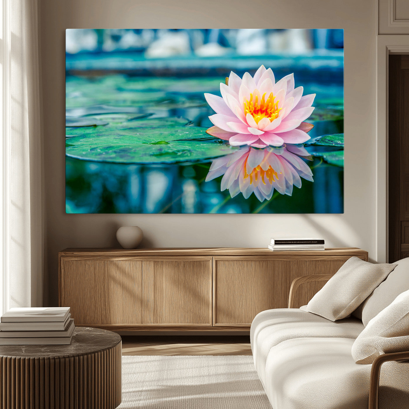 MGV-CV-36X24 - Lotus Flower Wall Art Canvas Print, Water Lily Large Wall Art Canvas Print for Yoga Room Decor,