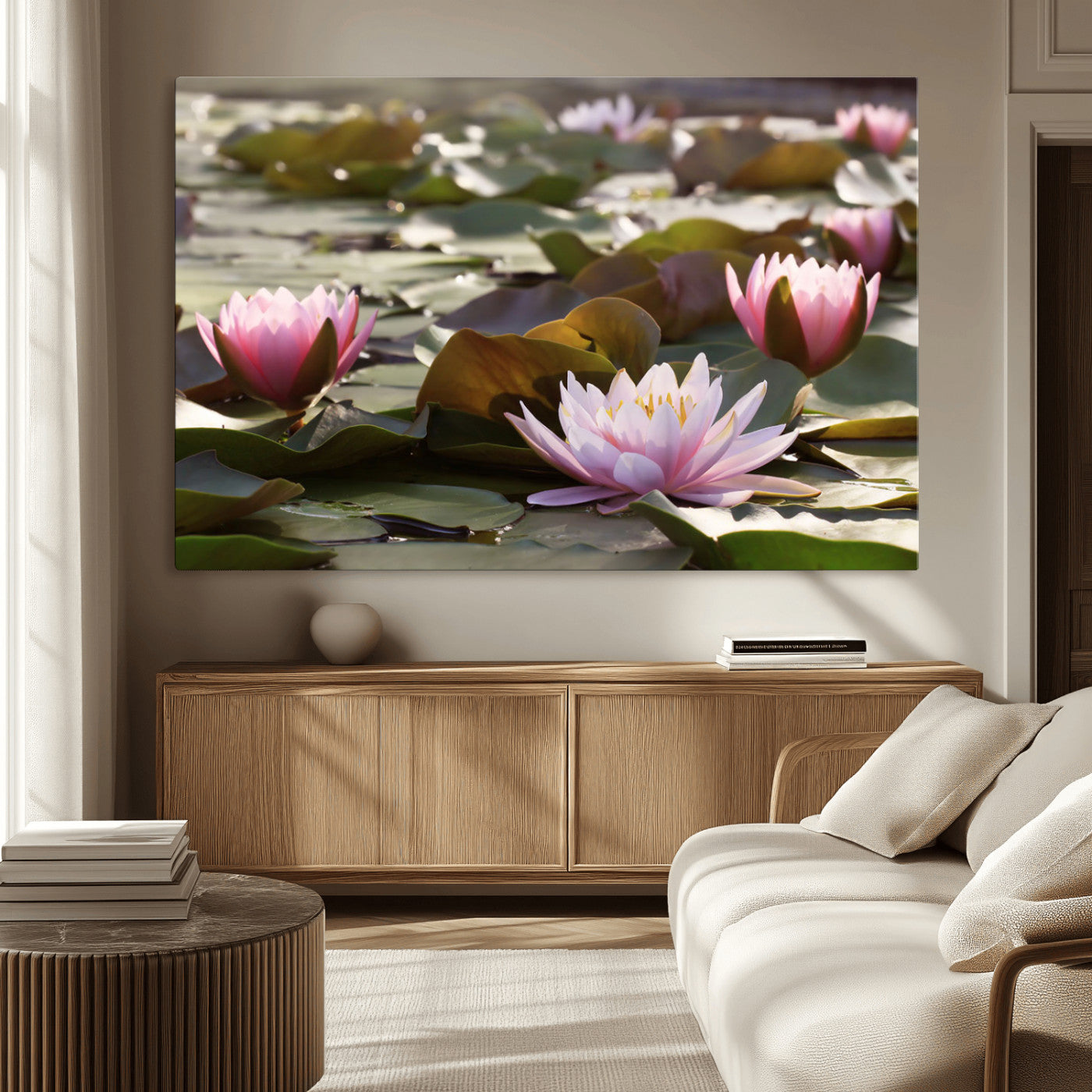 MGV-CV-36X24 - Lotus Flower Wall Art Canvas Print, Water Lily Large Wall Art Canvas Print for Yoga Room Decor,
