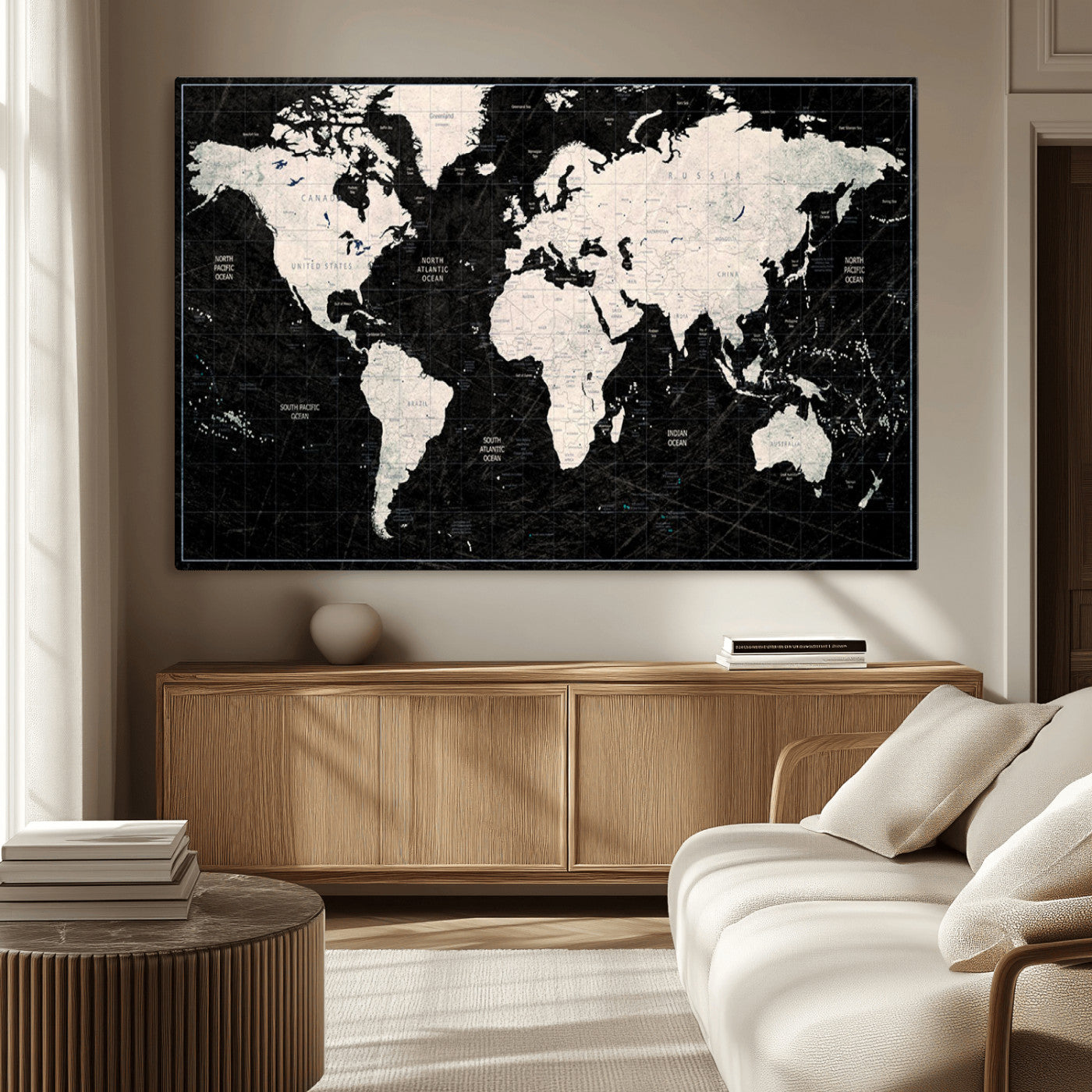 MGV-CV-36X24 - Push Pin World Map Canvas Print – Framed Wall Art for Couples to Track Their Travels – Anniversary