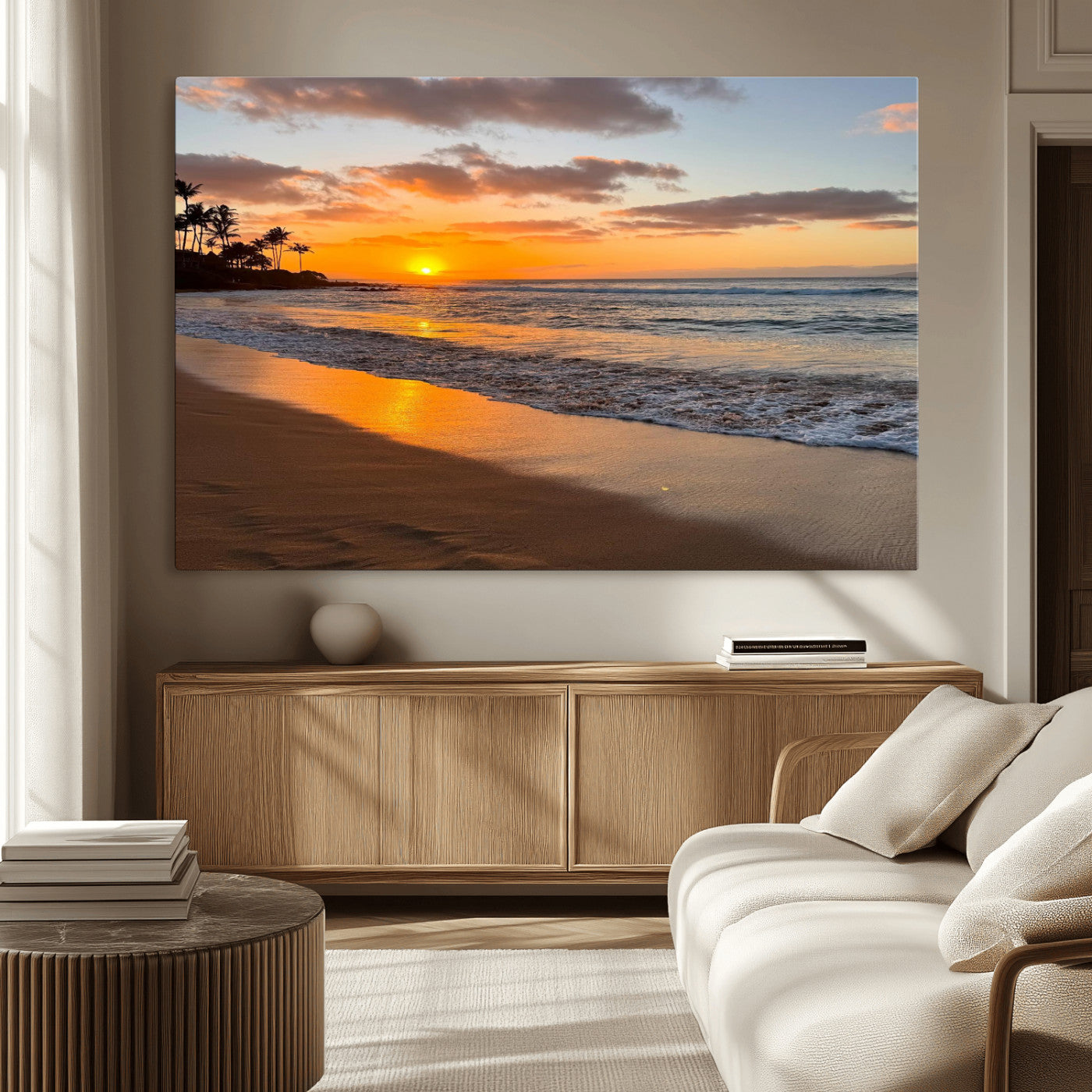 -Sunset Wall Art Print - Stunning Beach Sunset Canvas Artwork for Elegant Home or Office Coastal