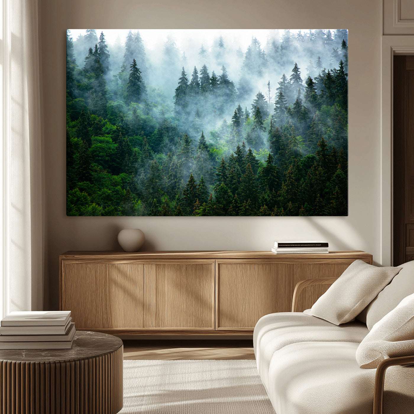 MGV-CV-36X24 - Misty Forest Art Wall Art Canvas Print, Framed Foggy Mountain Art Art Picture Print, Scenic Wall