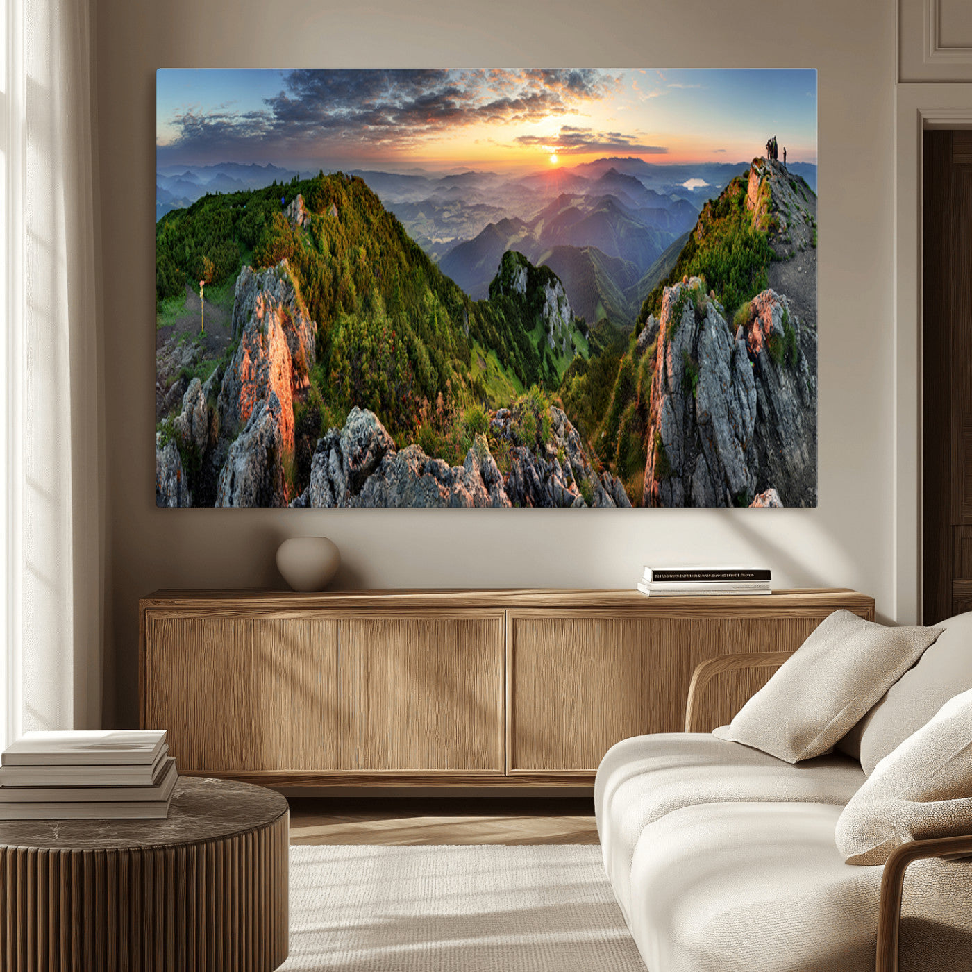 MGV-CV-36X24 - Mountain Sunset Panoramic Canvas Print – Scenic Wilderness Landscape, Majestic Summit , Multi-Panel