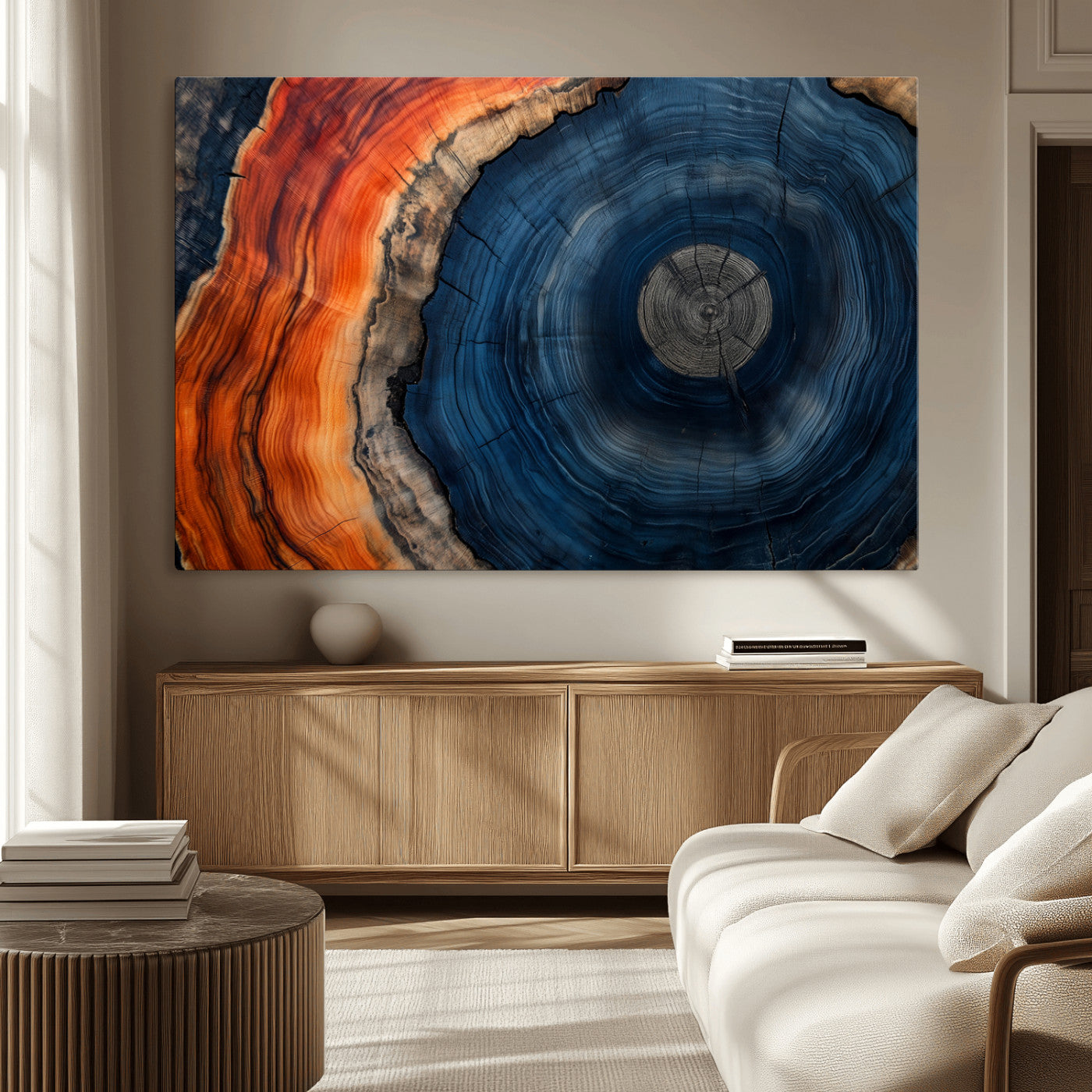 MGV-CV-36X24 - Tree Rings Wall Art Canvas Print, Rustic Wood Print, Framed Natural Texture Art Print, Wood Grain