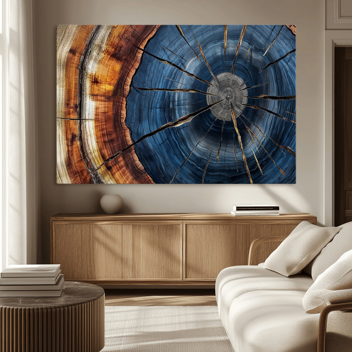 MGV-CV-36X24 - Framed Abstract Tree Ring Wall Art Print, Natural Rustic Wood Texture Canvas Print, Wood Tree Stump