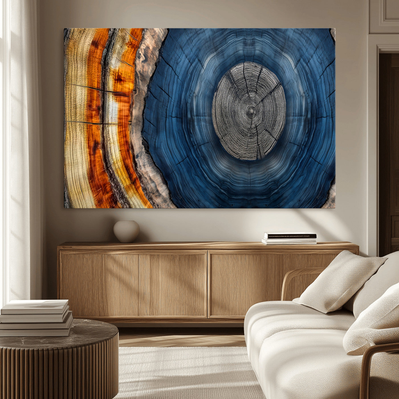 84489410-MGV-CV-36X24-Abstract Framed Tree Rings Wall Decor, Wood Grain Rings Artwork Print, Nature Woodland Modern Wall Decor for Barn Wall, Farmhouse Decor