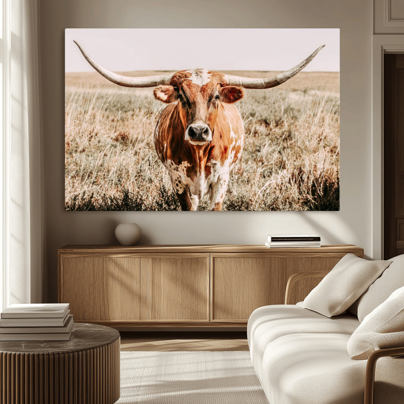 MGV-CV-36X24 - Wall Art Canvas Print Majestic Longhorn Graceful Strength in Every Curve Bold Spirit of the Wild