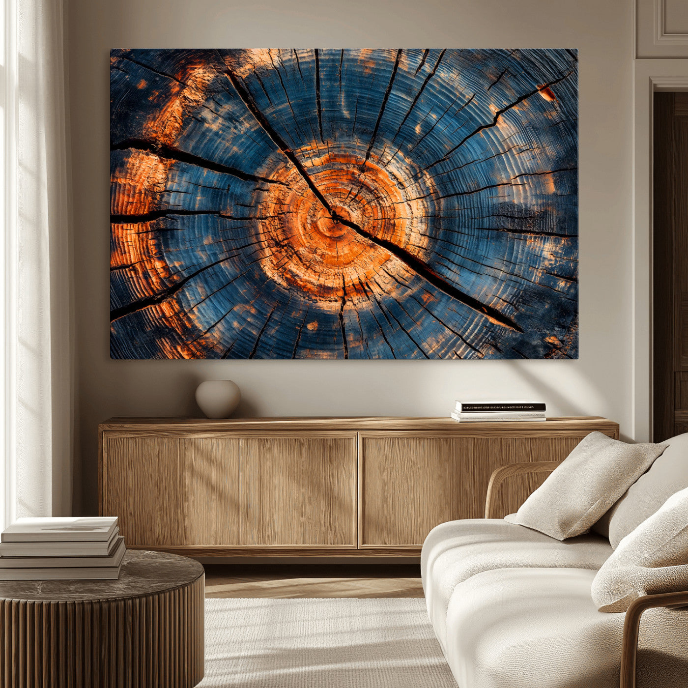MGV-CV-36X24 - Burnt Wood Wall Art Canvas Print, Framed Aged Timber Art Picture Print, Rustic Tree Slice Perfect Rustic Decor Artwork