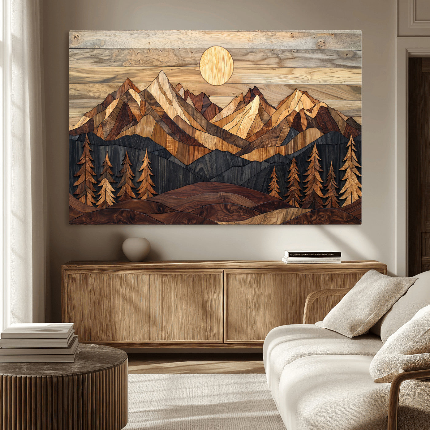 MGV-CV-36X24 - Wood Mountain Landscape Wall Art Canvas Print, Framed Sunset Hills Art Picture Print, Abstract Nature Perfect Boho Decor Artwork