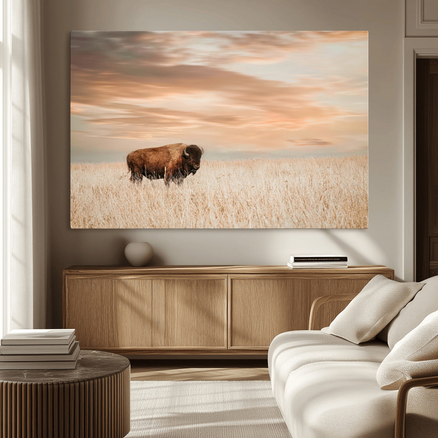 MGV-CV-36X24 - Bison Wall Art Canvas Print, Framed Buffalo Art Picture Print, Western Prairie Perfect Rustic Decor Artwork