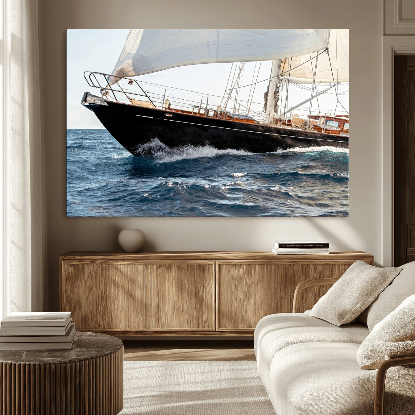 97168626-MGV-CV-36X24 - Boat Yacht Wall Art – Ocean Waves & Sailing Adventure Canvas Print, Nautical Elegance & Marine Journey for Living Room or Luxury Decor