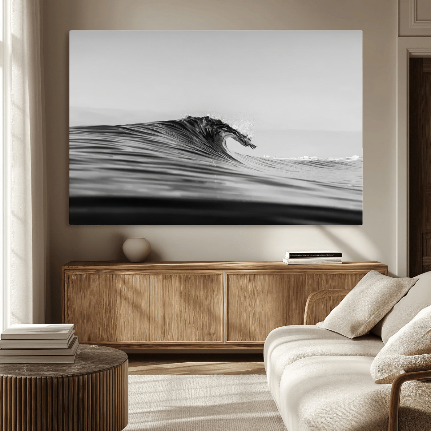 MGV-CV-36X24 - Black Wave Wall Art Canvas Print, Framed Abstract Surf Art Picture Print, Minimalist Ocean Perfect Minimalist Coastal Decor Artwork