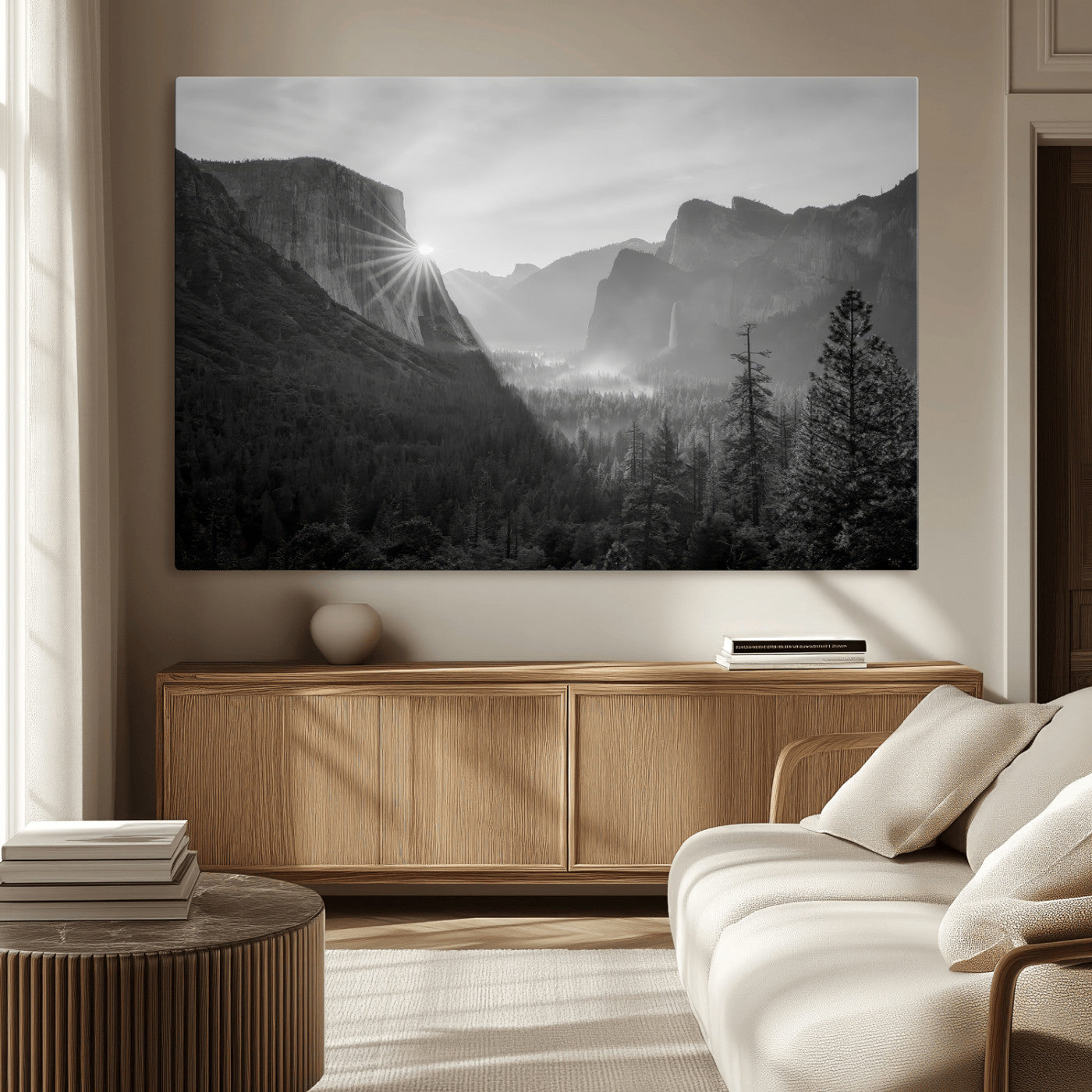 MGV-CV-36X24 - Yosemite Valley Wall Art Canvas Print, Framed El Capitan Sunrise Art Picture Print, Misty Mountain Perfect Modern Rustic Decor Artwork