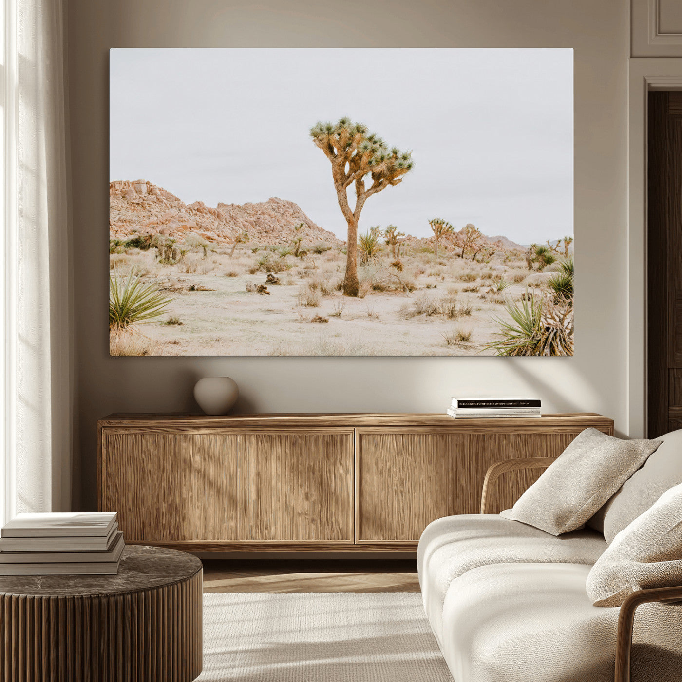 MGV-CV-36X24 - Joshua Tree Wall Art Canvas Print, Framed Neutral Desert Art Picture Print, Earthy Landscape Perfect Neutral Boho Decor Artwork