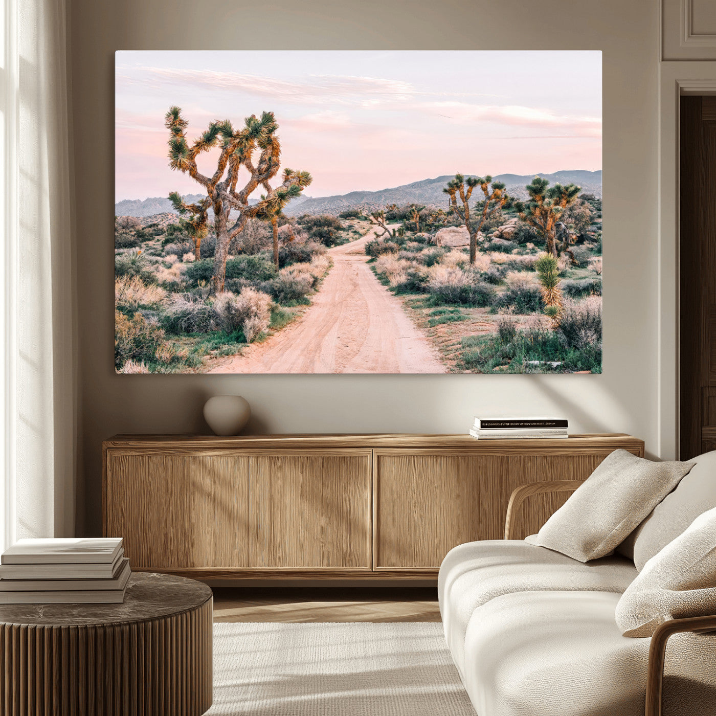 MGV-CV-36X24 - Joshua Tree Park Wall Art Canvas Print, Framed Desert Road Art Picture Print, Sunset Drive Perfect Southwestern Boho Decor Artwork