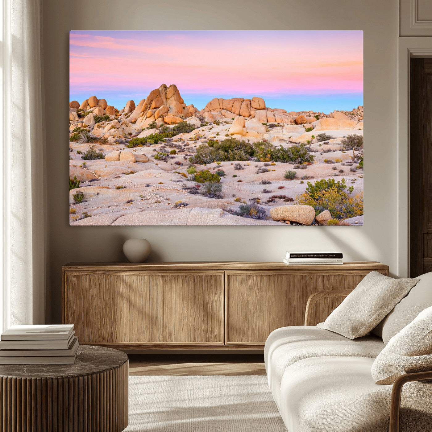 MGV-CV-36X24 - Vibrant Sunset Sky Wall Art Canvas Print, Framed Joshua Tree Art Picture Print, Rugged Terrain Perfect Southwestern Boho Decor Artwork